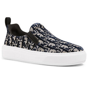 Dior Solar Blue Velvet Oblique Logo White Flat Skate Slip On Low Sneaker 41.5